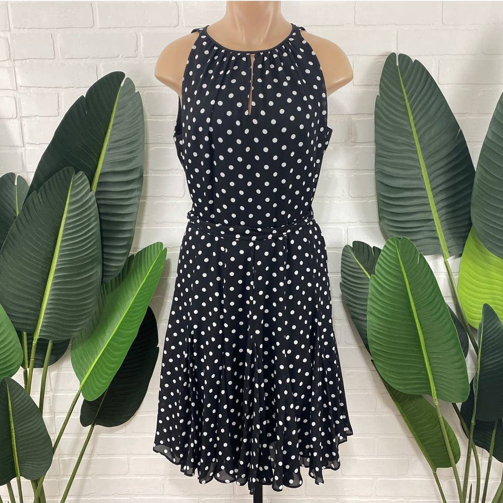 Tahari black polka dot knee length dress
